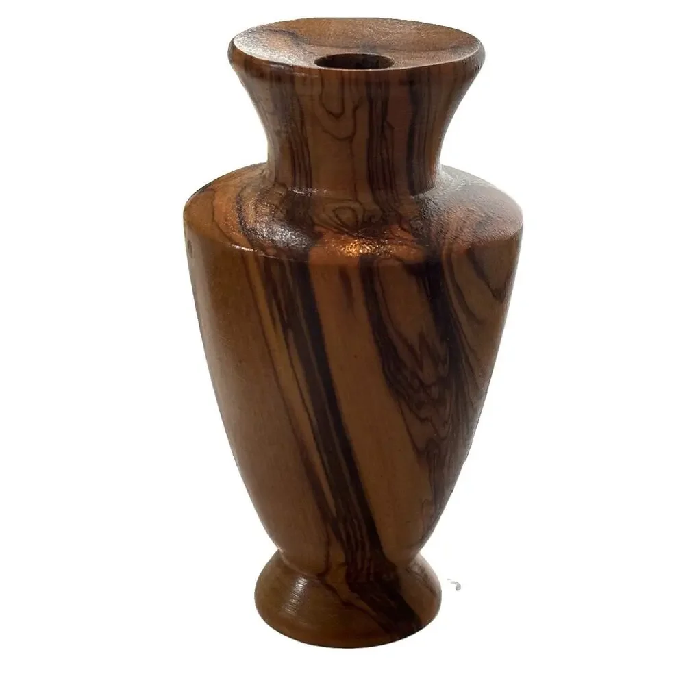 Jerusalem Olive Wood Bud Vase Handcrafted Natural Wood Grain 3.5